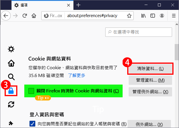 Cookie與網站資料區塊右方的清除資料